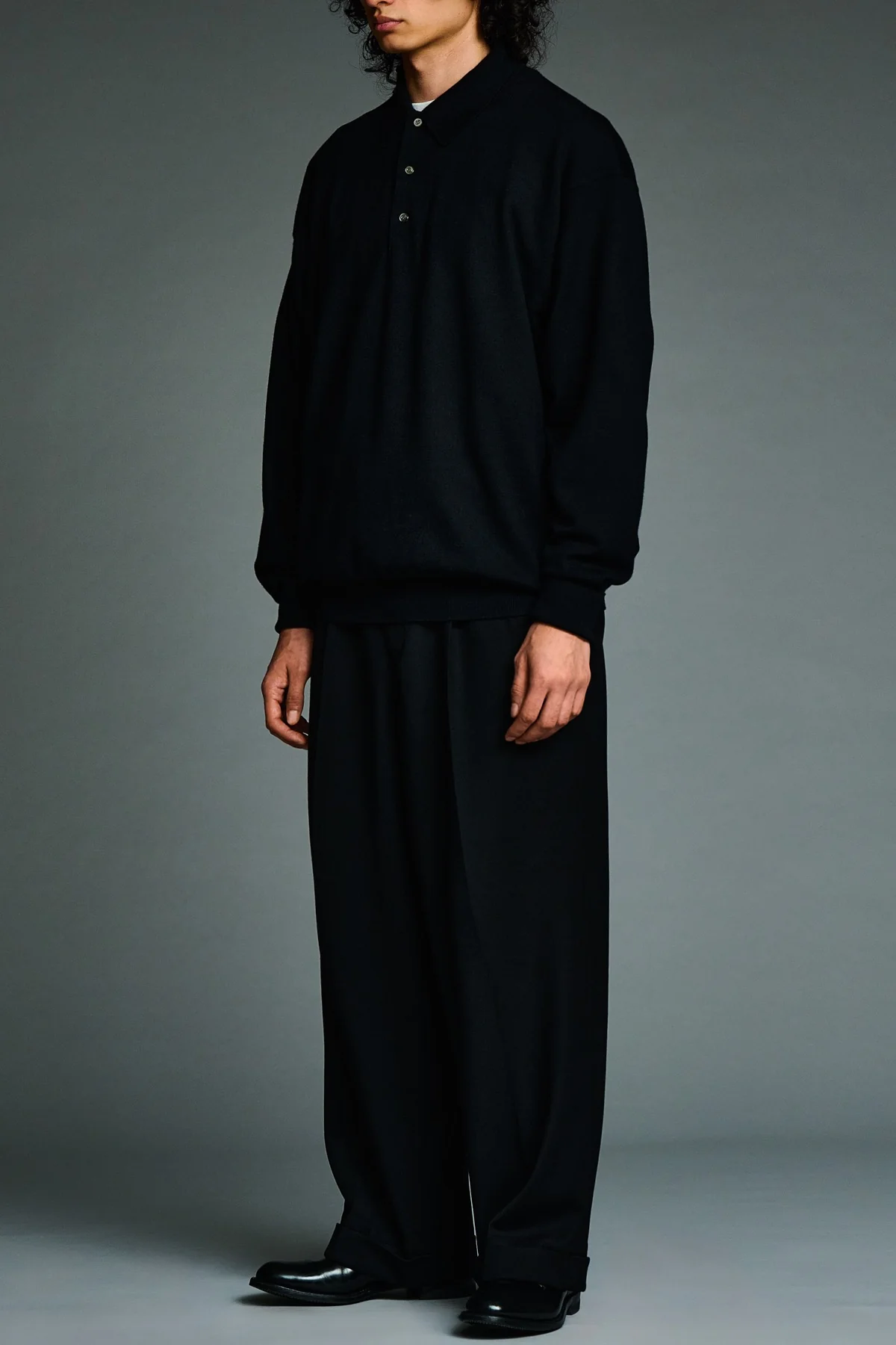 A.presse | Wool Knit Long Sleeve Polo Shirt - Image 3