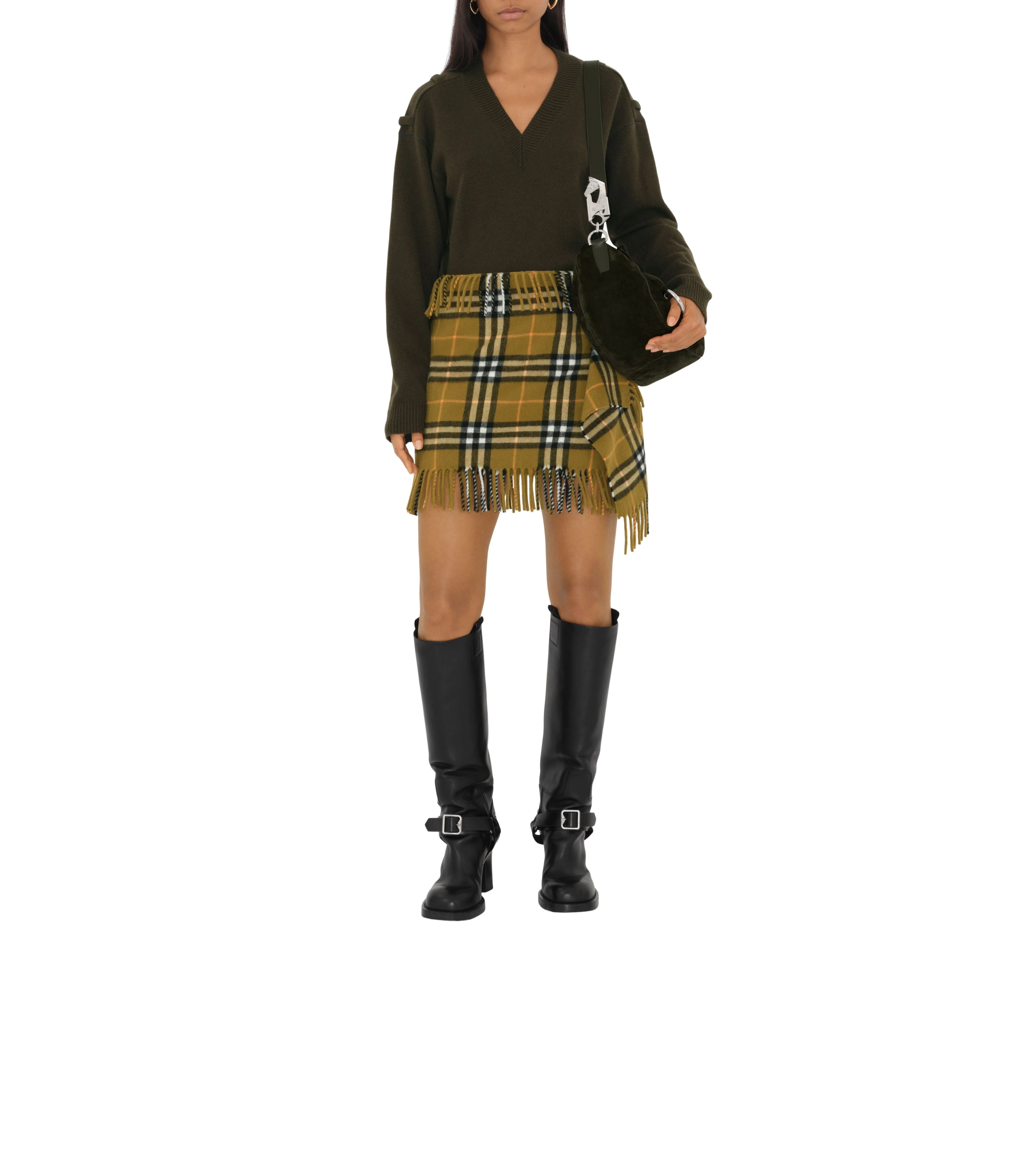 BURBERRY | CHECK WOOL CASHMERE SCARF SKIRT - Image 3