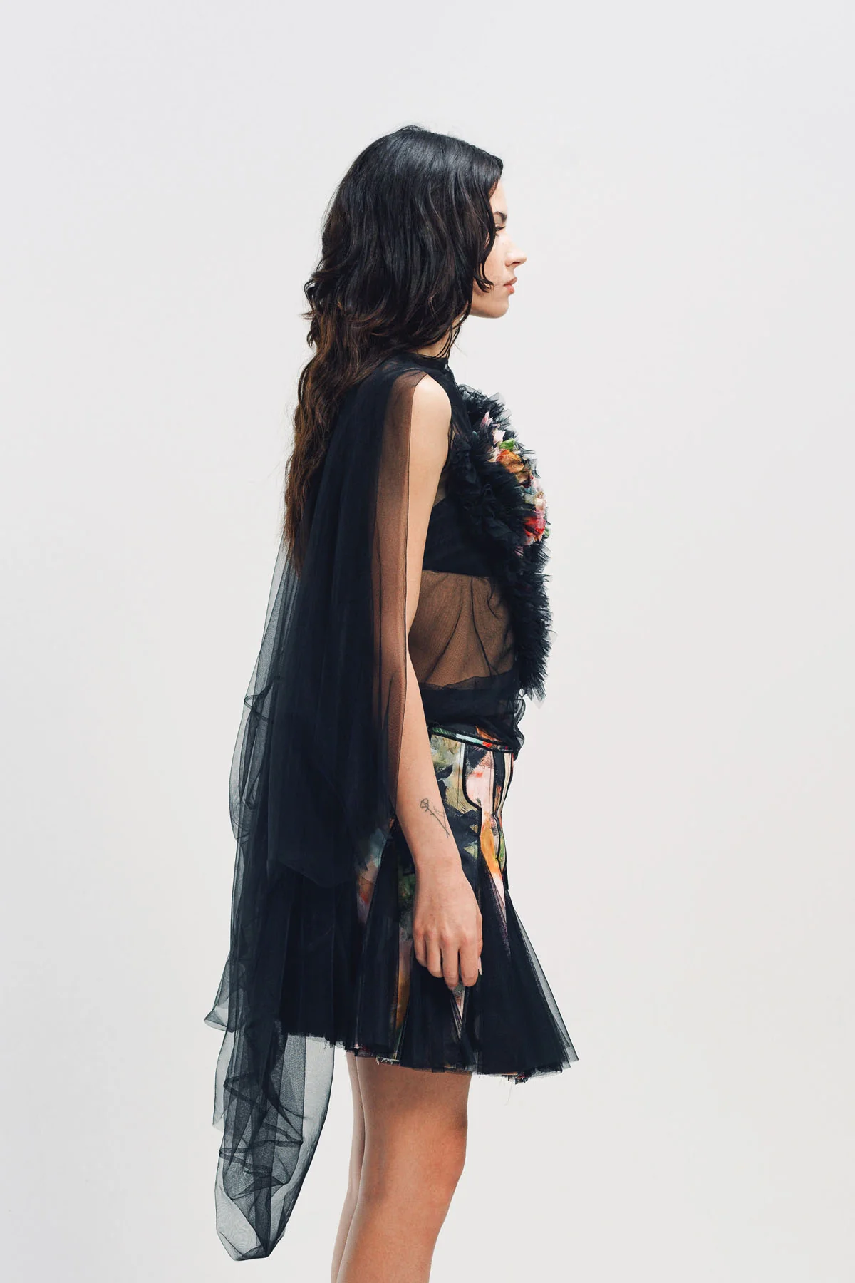 CAROLINE HU | PRINTED RUFFLE TULLE TOP - Image 2