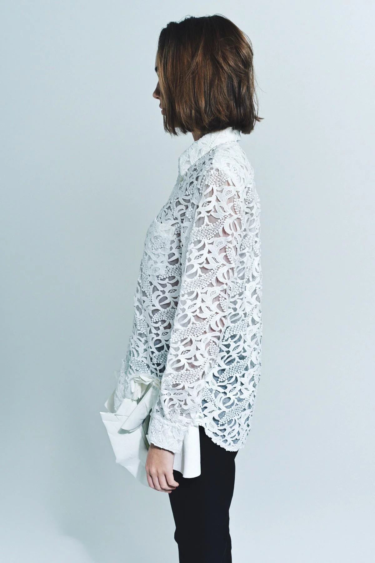 COMME DES GARCONS | LACE & FAUX LEATHER LONG SLEEVE SHIRT - Image 3