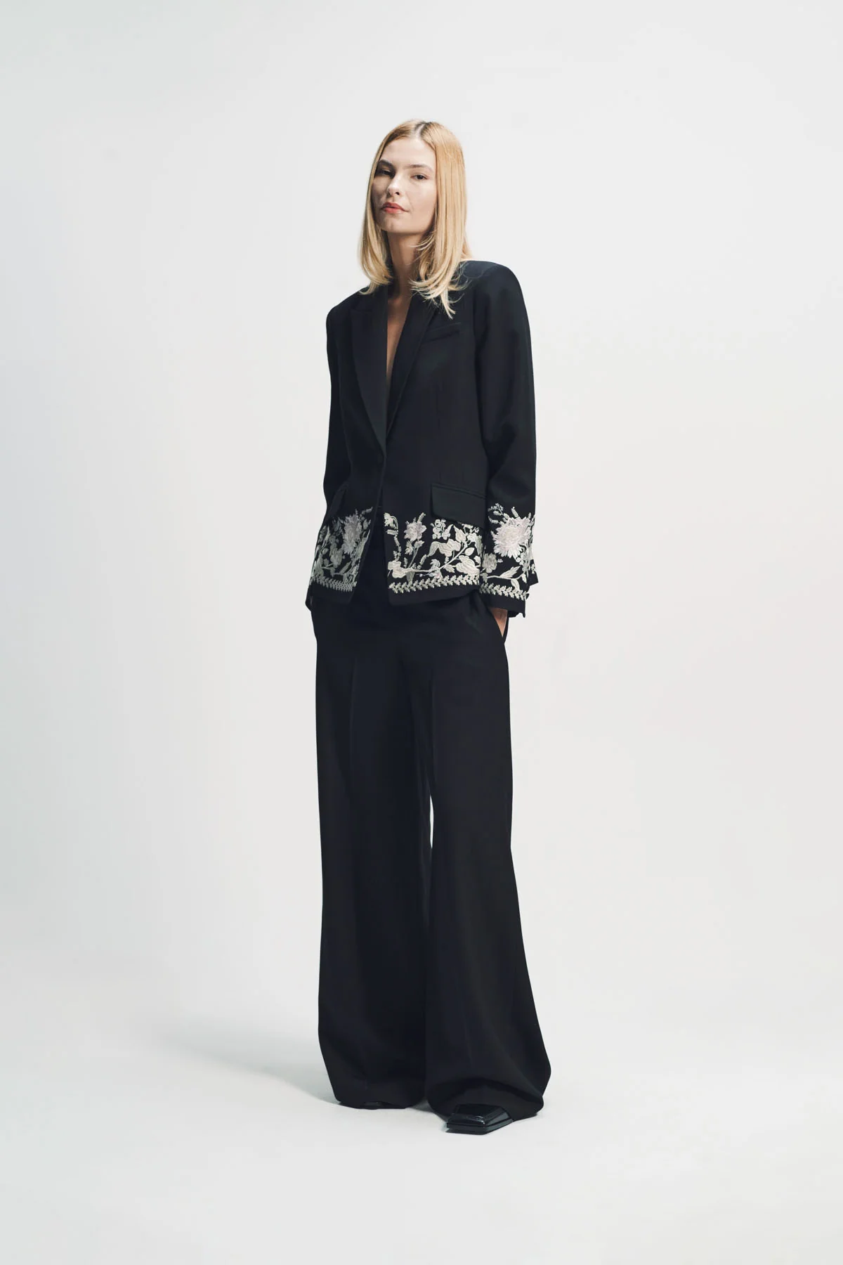 ERDEM | EMBROIDERED GRAIN DE POUDRE FITTED BLAZER