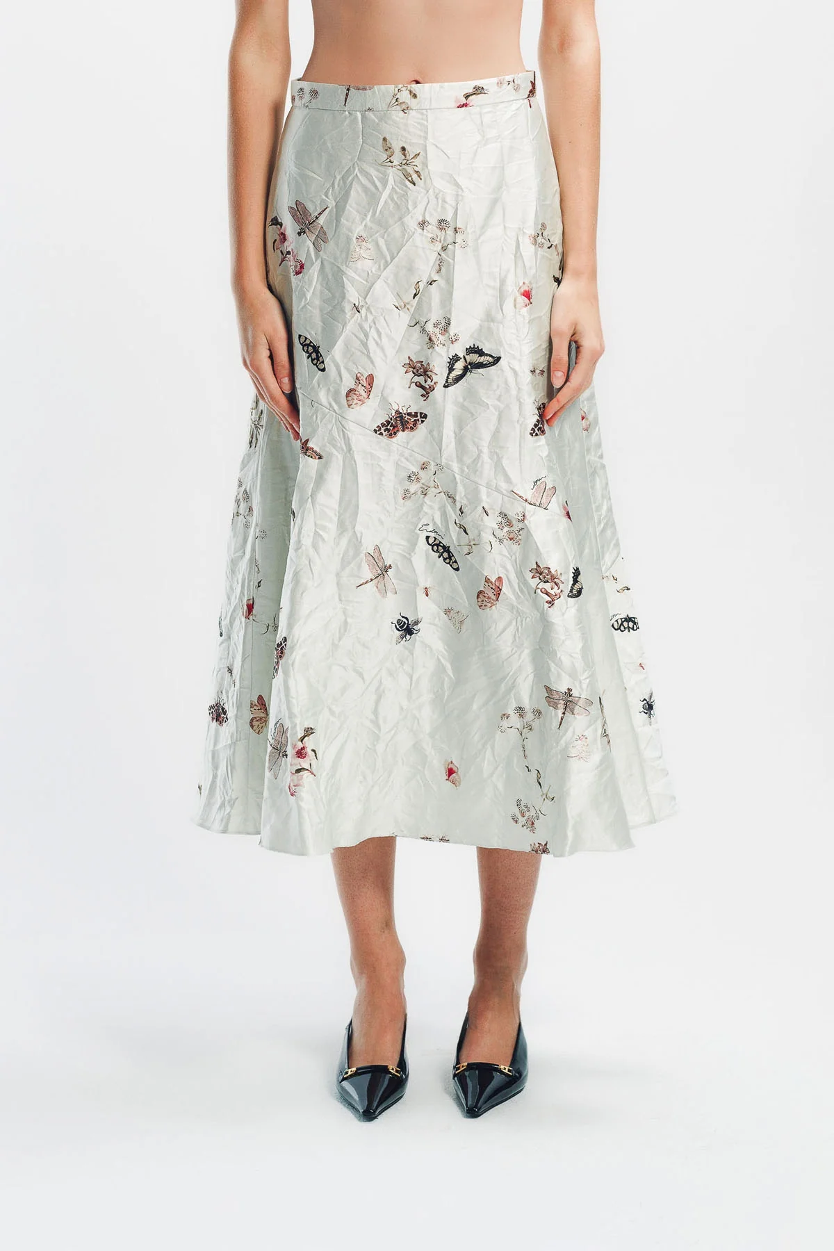 ERDEM | PRINTED TEXTURED SATIN A-LINE MIDI SKIRT - Image 2