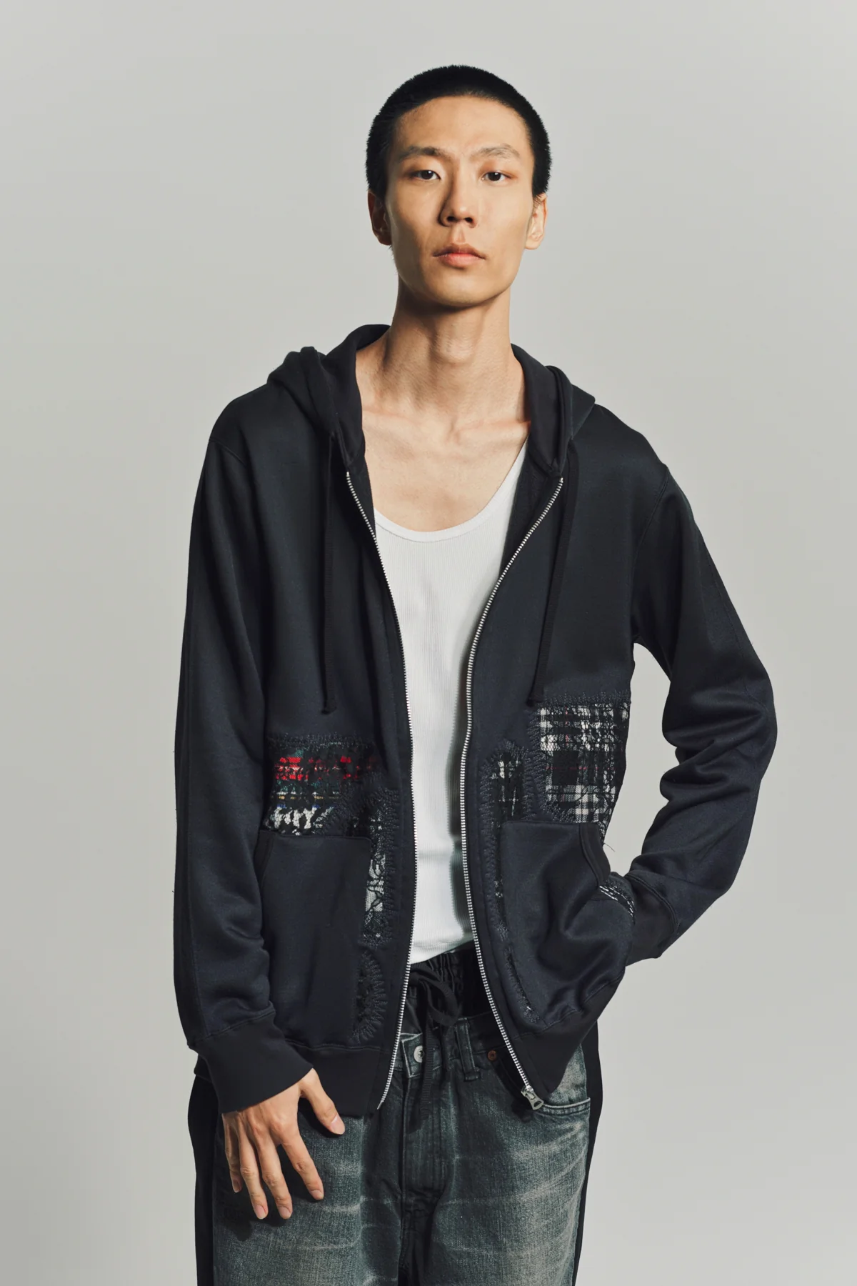JUNYA WATANABE | FRENCH TERRY PATCHWORK HOODIE - Image 2