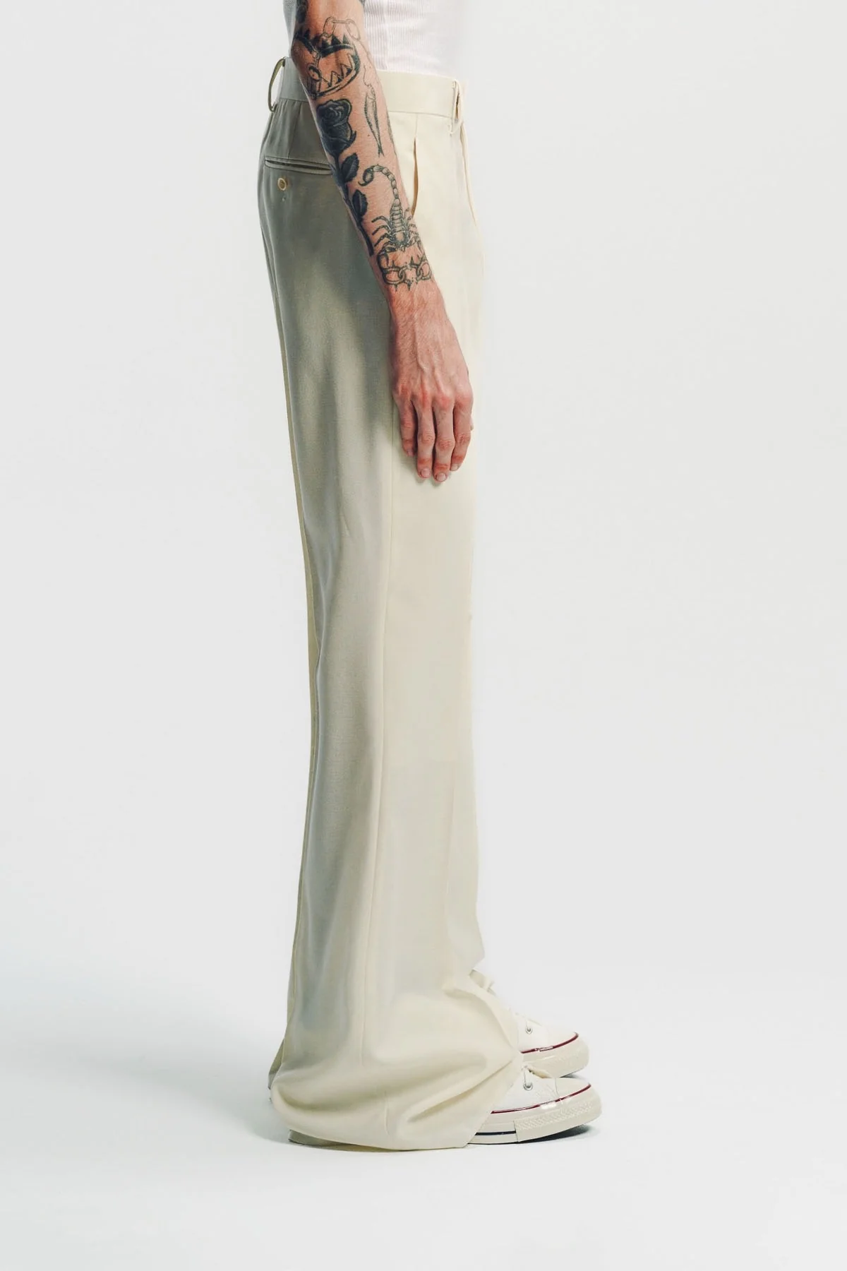Kyosuke Kunimoto | Baggy Ivory Flat Front Flare Pants - Image 5