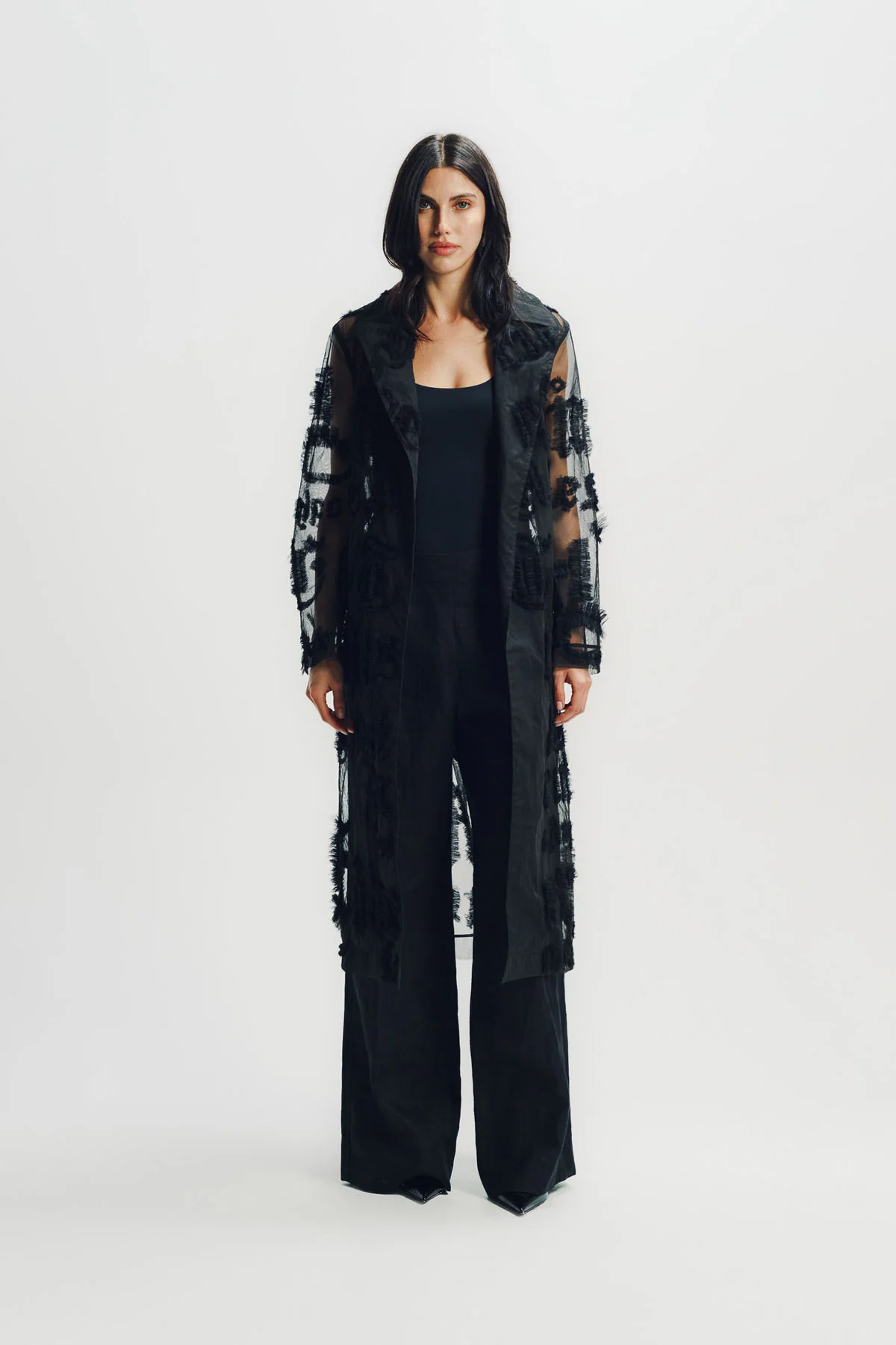 Libertine | 'Gothic Tulle' Embellished Long Trench Coat - Image 2