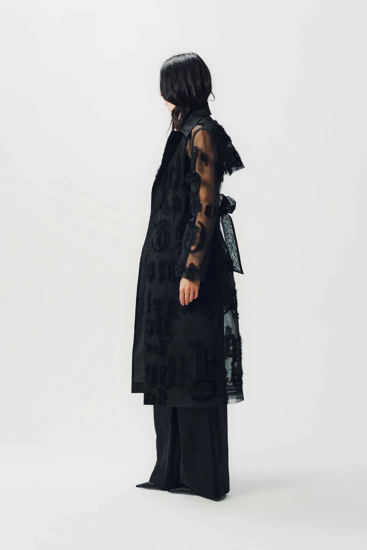 Libertine | 'Gothic Tulle' Embellished Long Trench Coat - Image 3