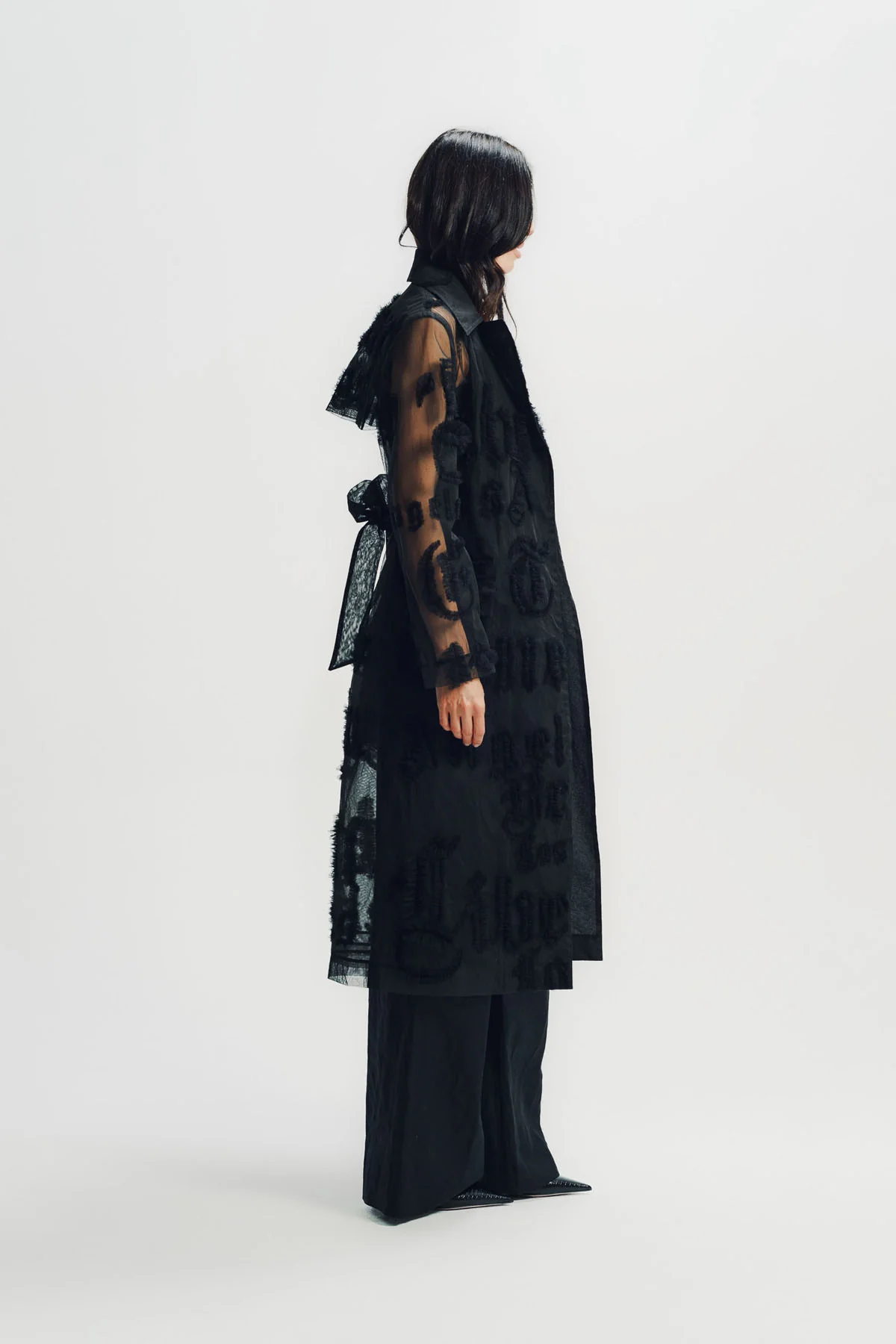Libertine | 'Gothic Tulle' Embellished Long Trench Coat - Image 4