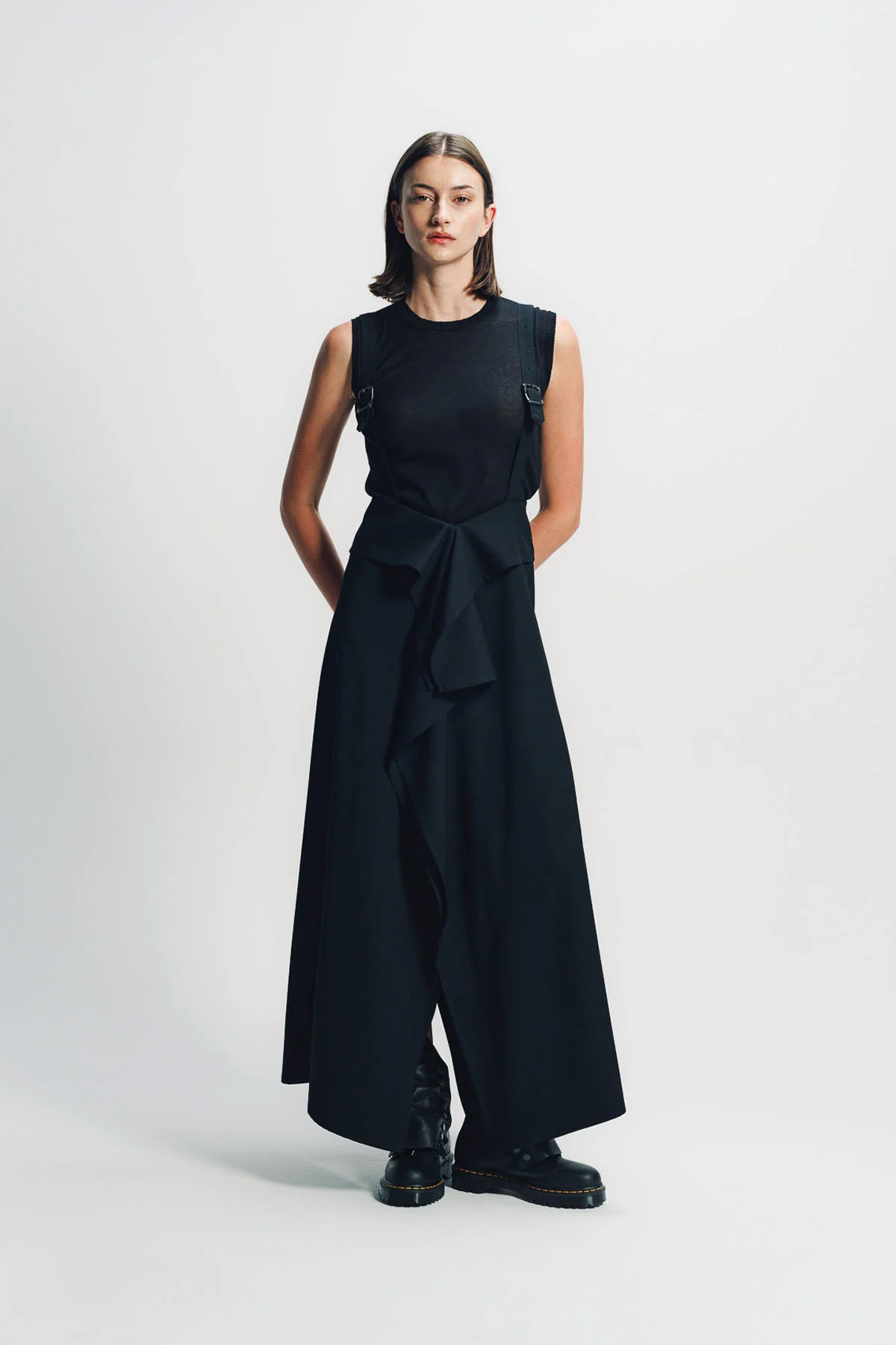 LIMI FEU | WOOL GABARDINE SQUARED SUSPENDER SKIRT
