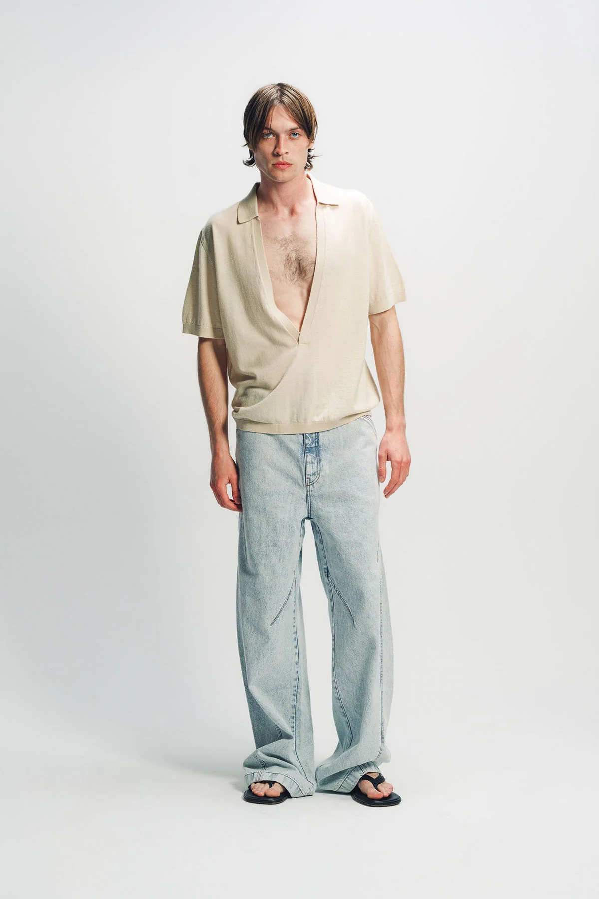 LOUIS GABRIEL NOUCHI | LIGHT WASH DENIM DARTED STRAIGHT TROUSERS
