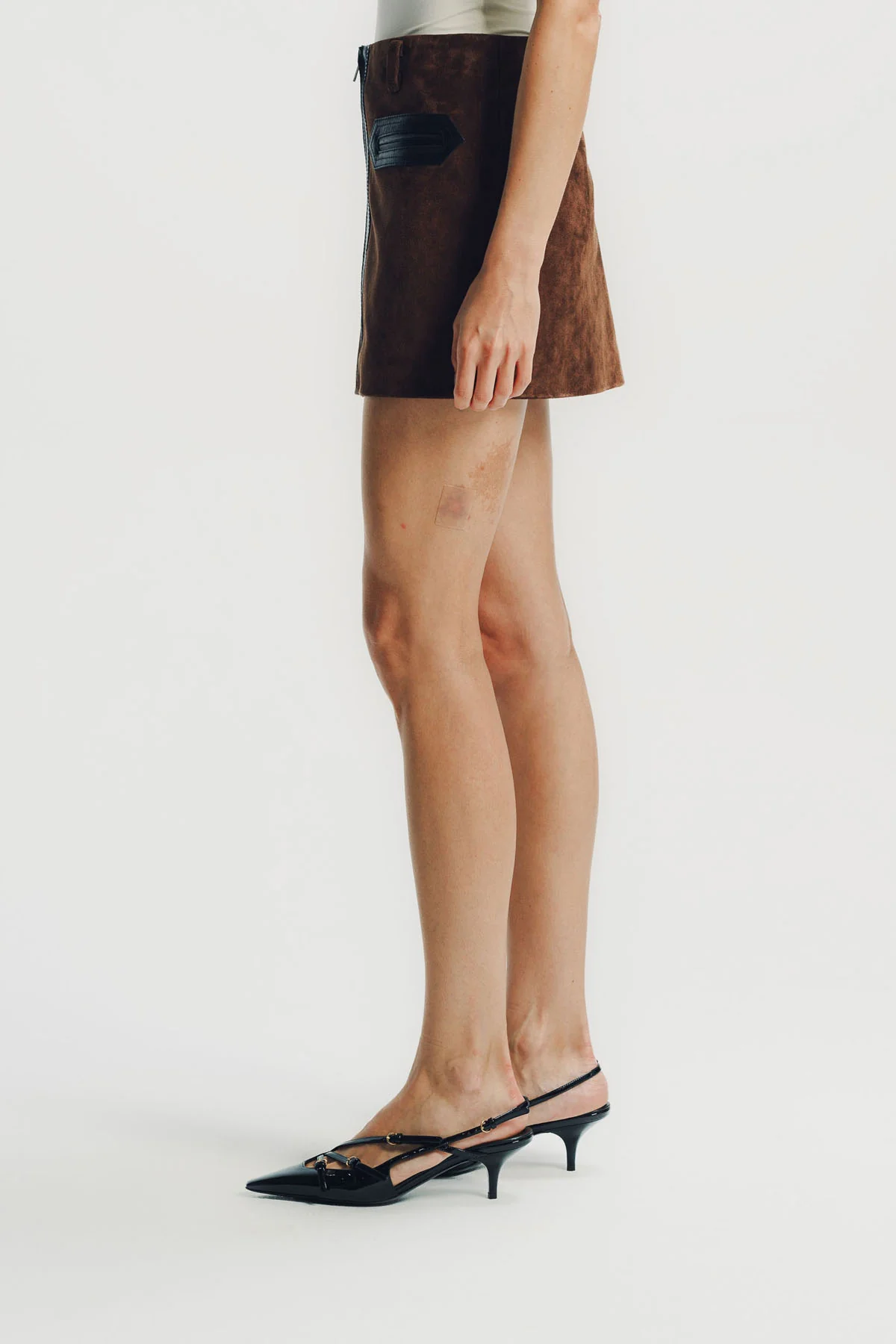 Marni | Brown Crust Leather Mini Skirt With ZIP Front - Image 3