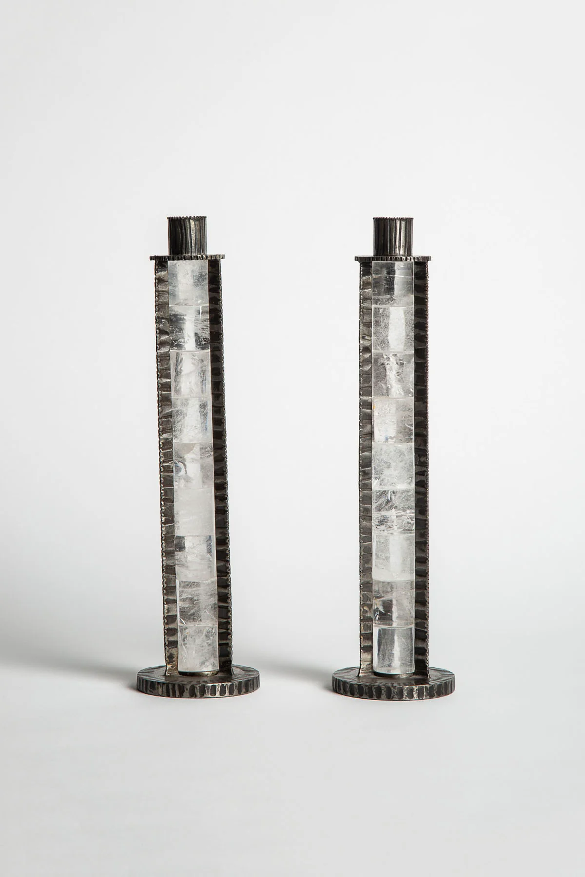 MAXFIELD PRIVATE COLLECTION | 9 ELEMENT CRYSTAL CANDLESTICKS, SET OF 2