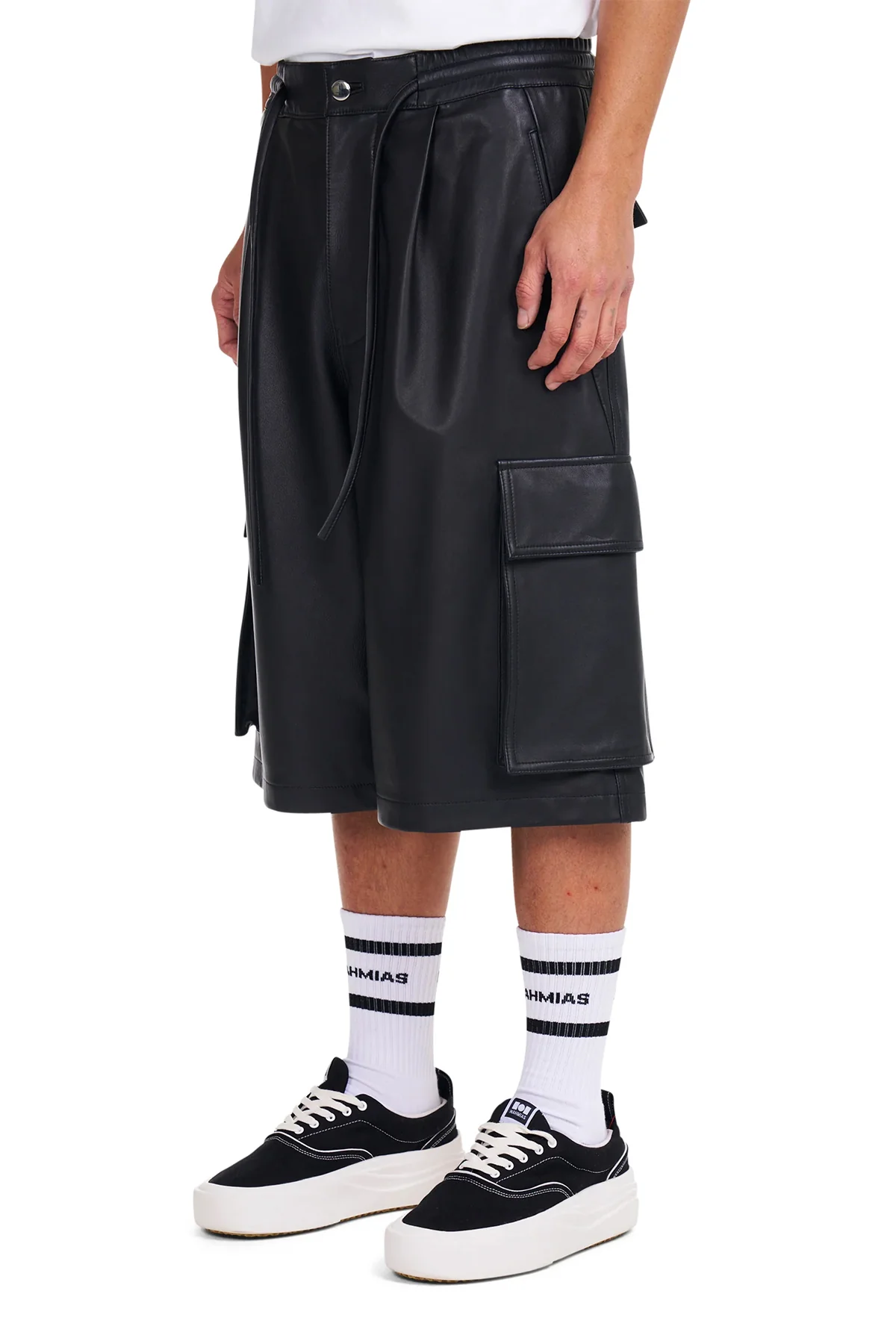 NAHMIAS | LEATHER PLEATED CARGO SHORTS - Image 2