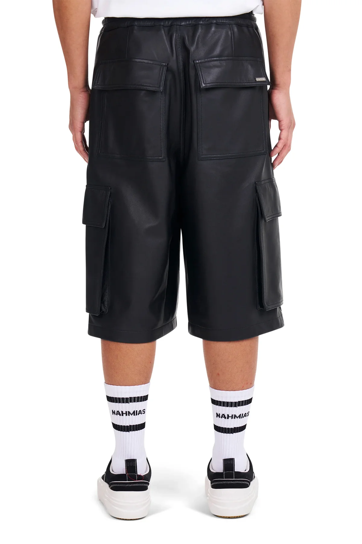 NAHMIAS | LEATHER PLEATED CARGO SHORTS - Image 3