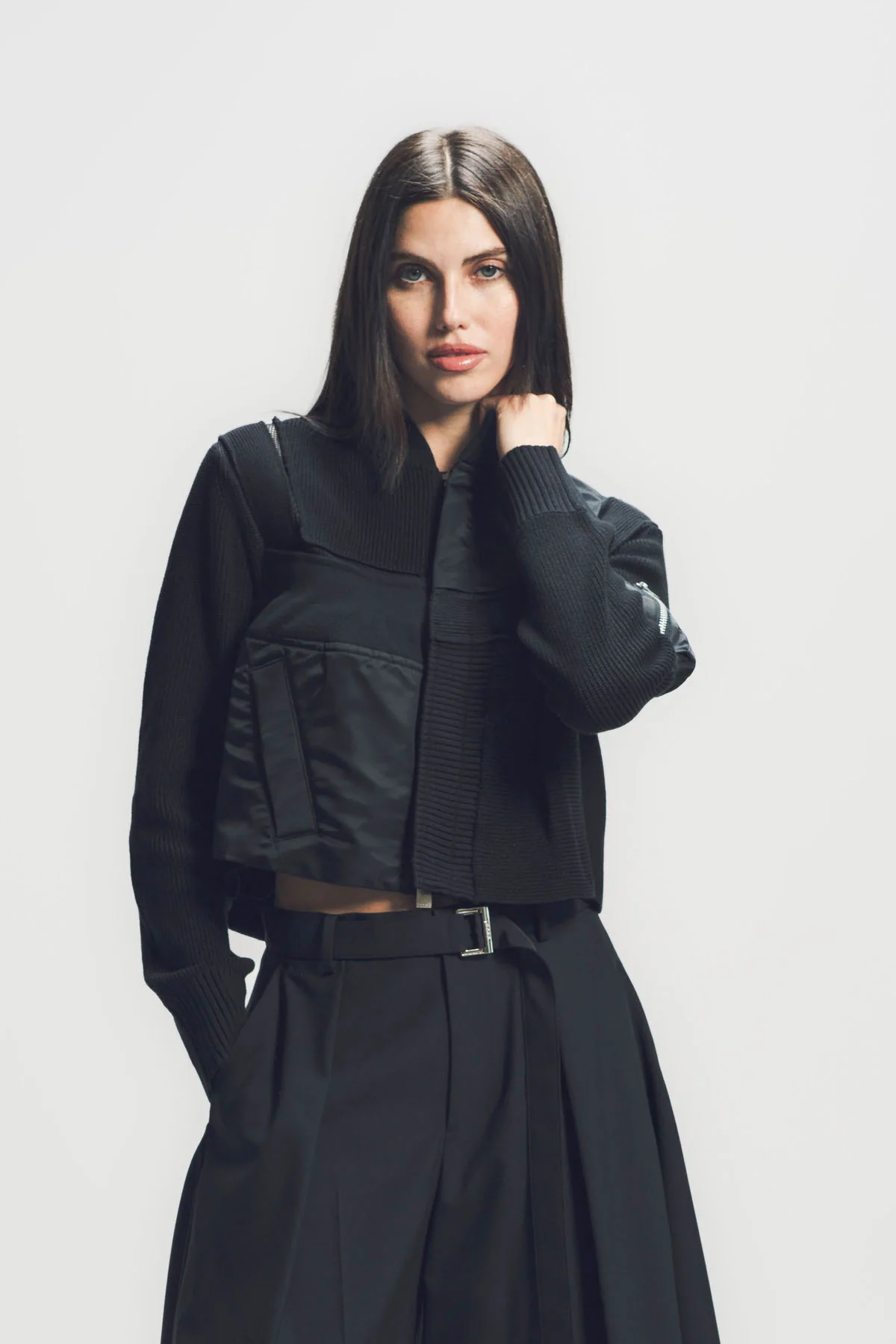 SACAI | NYLON TWILL X KNIT BLOUSON - Image 2
