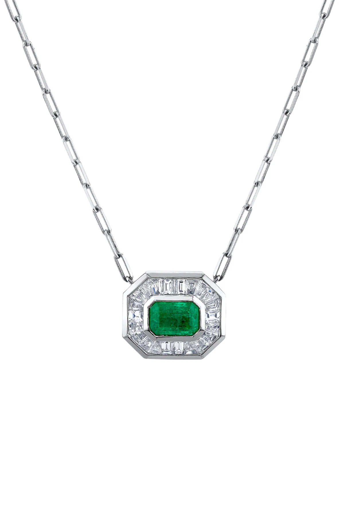 Shay | Emerald & Diamond Halo Necklace