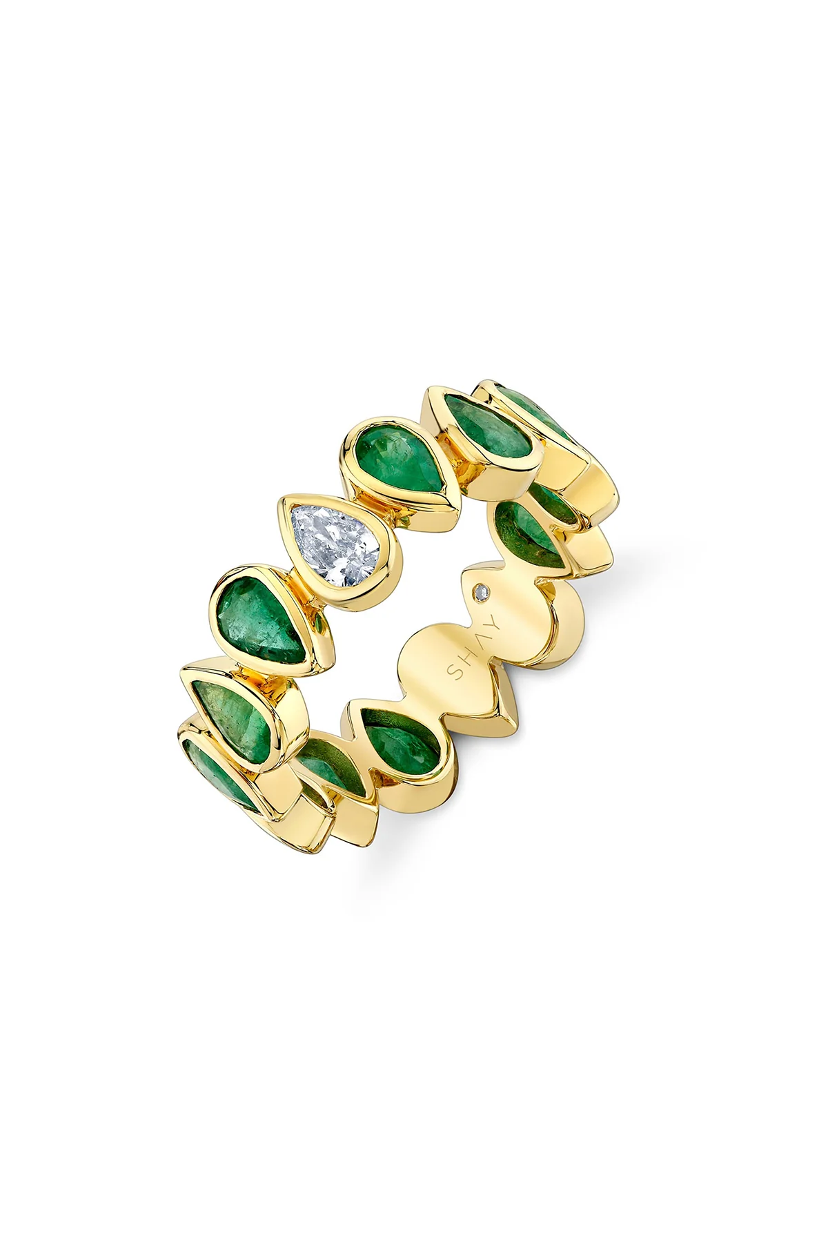 Shay | Emerald & Diamond Pear Bezel Eternity Ring