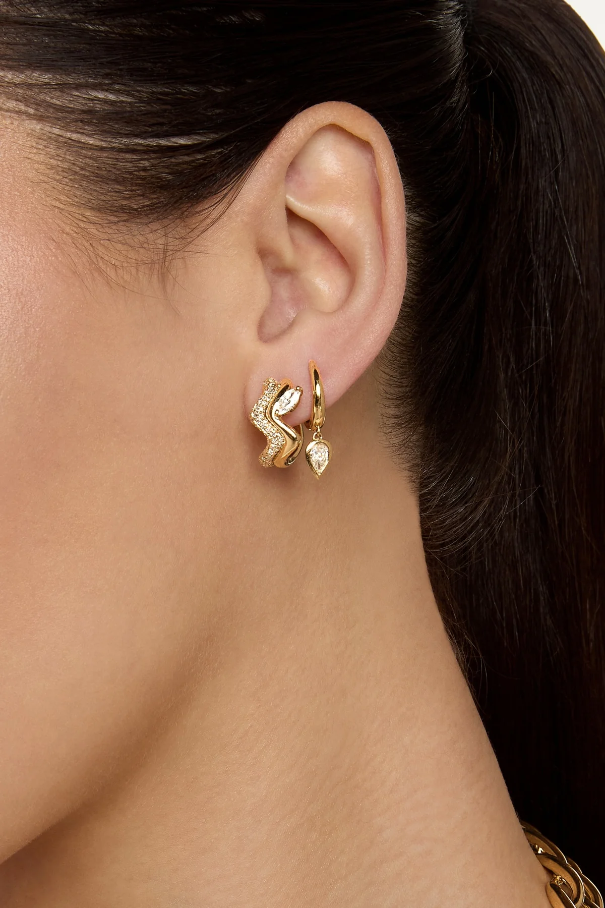 Shay | Marquise Wave Diamond Huggie Earrings - Image 2