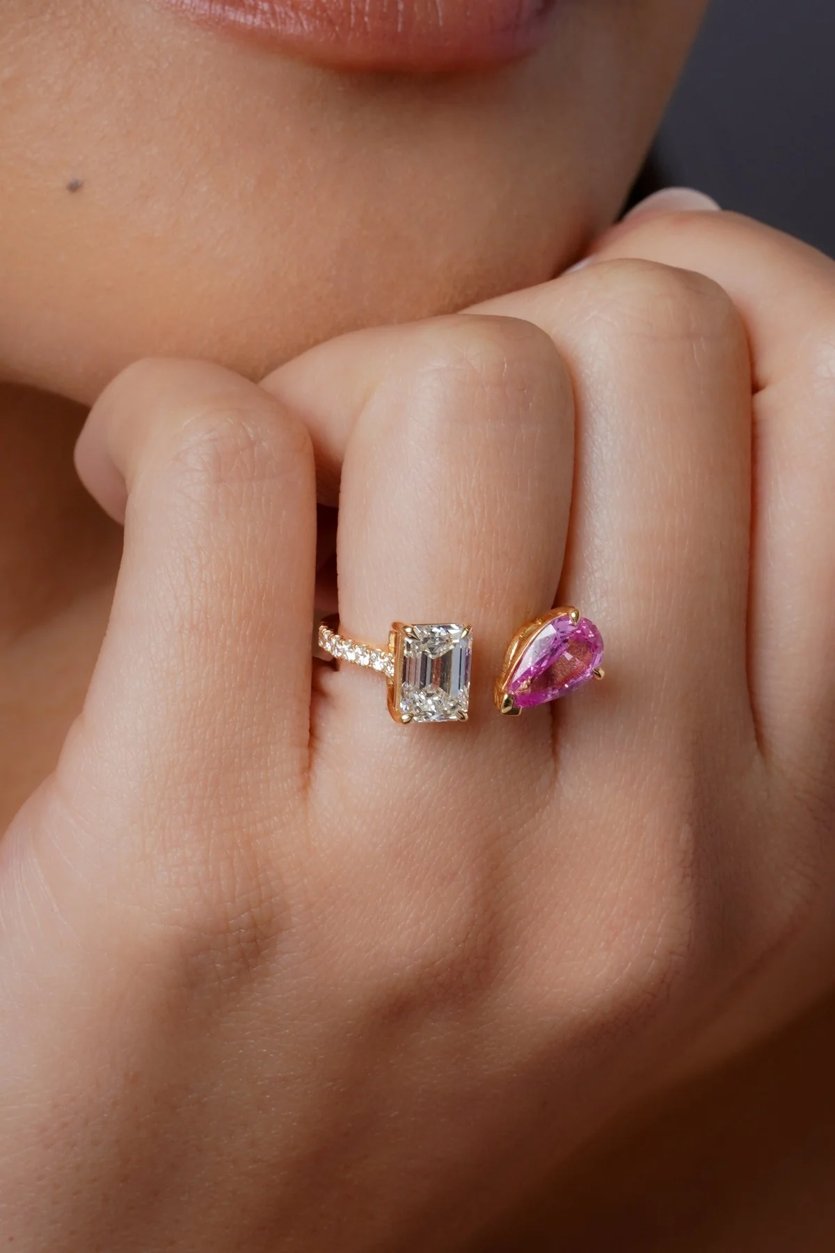Shay | Pink Sapphire & Diamond Twin Ring - Image 3