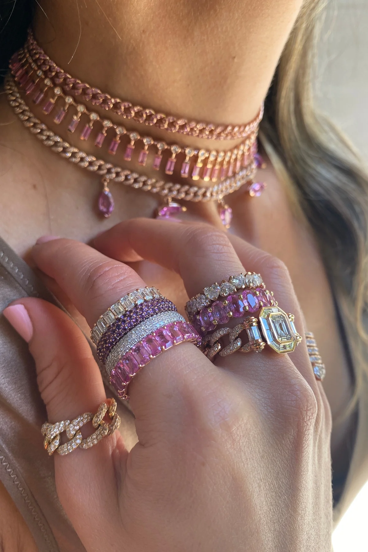 Shay | Pink Sapphire Marquise Drop Choker Necklace - Image 3