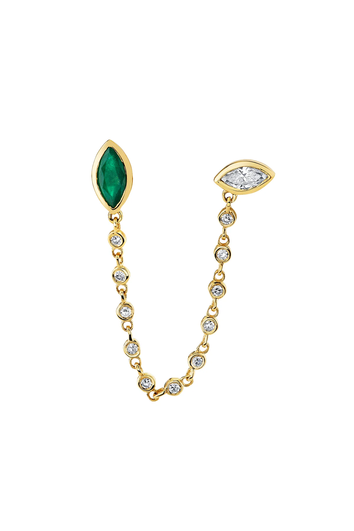 SHAY | YELLOW GOLD EMERALD & DIAMOND DUO CHAIN LINK STUD (SINGLE)