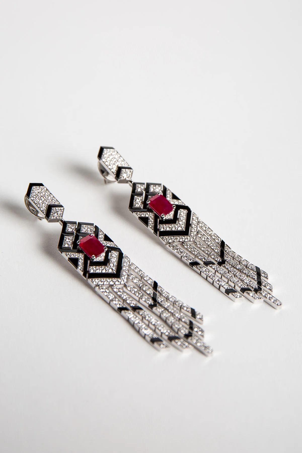 STEFERE | WHITE GOLD, RUBY, ONYX, & DIAMOND EARRINGS - Image 3