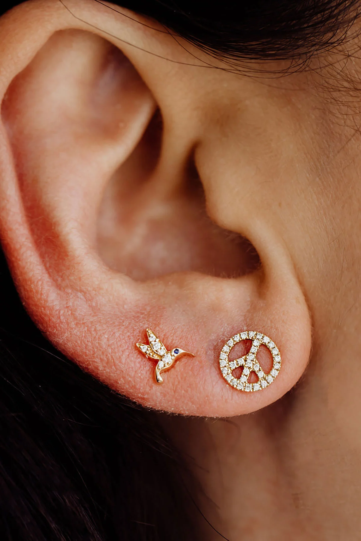 Sydney Evan | Yellow Gold Hummingbird Stud Earrings - Image 2