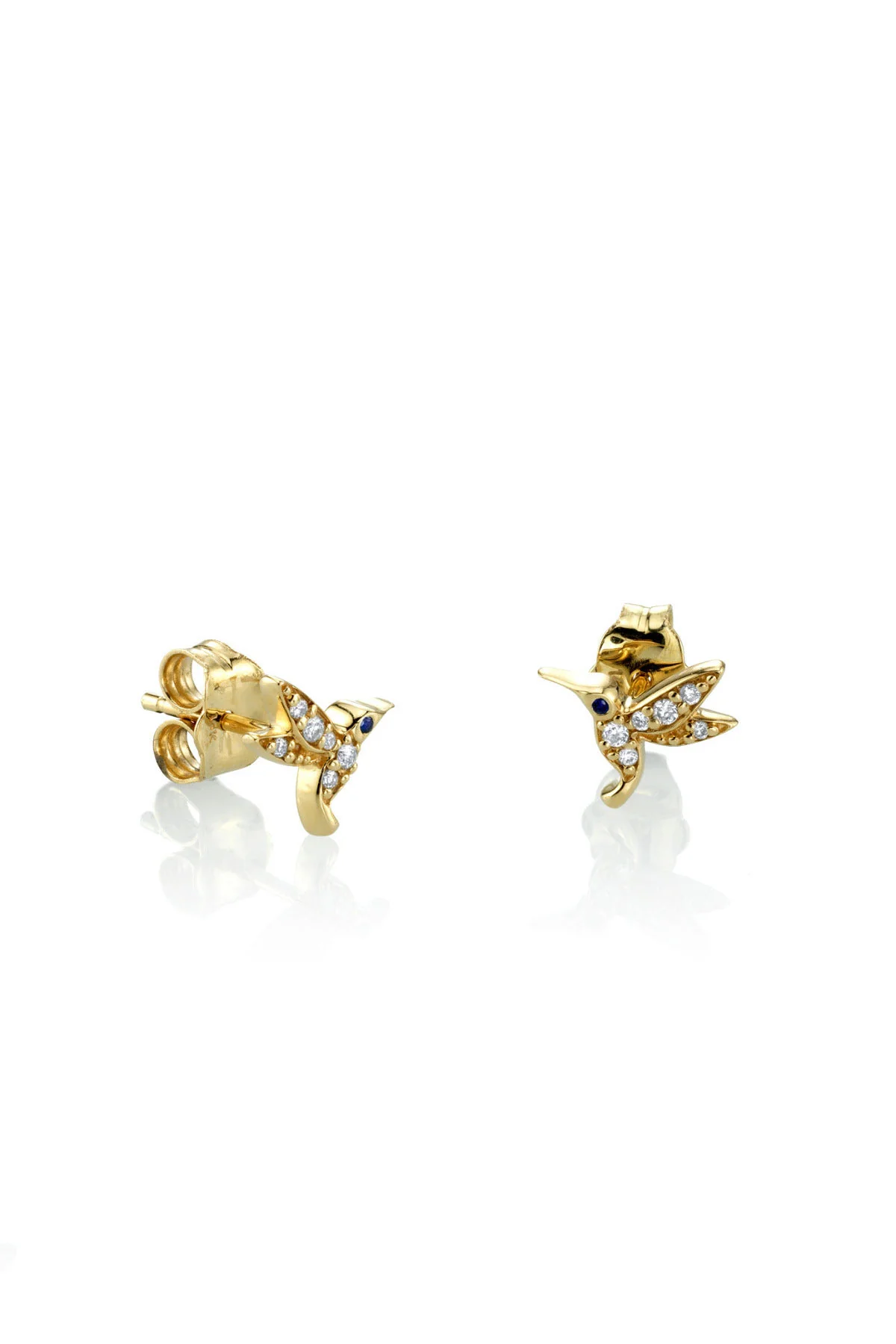 Sydney Evan | Yellow Gold Hummingbird Stud Earrings - Image 3