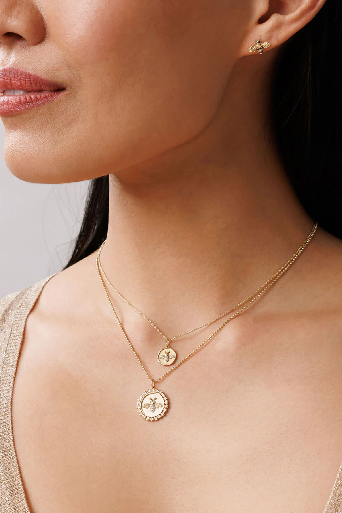 Sydney Evan | Yellow Gold Mini Bee Stud Earrings - Image 2