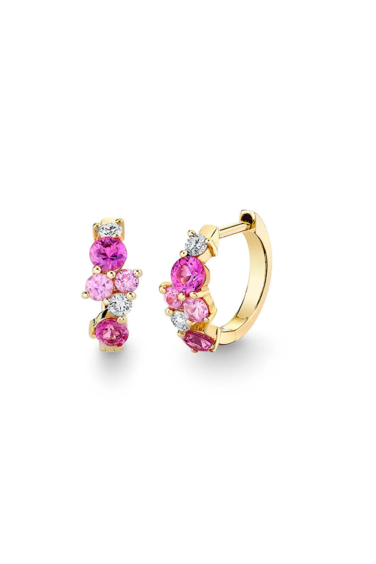 Sydney Evan | Yellow Gold Pink Sapphire Cocktail Huggie Earrings - Image 3