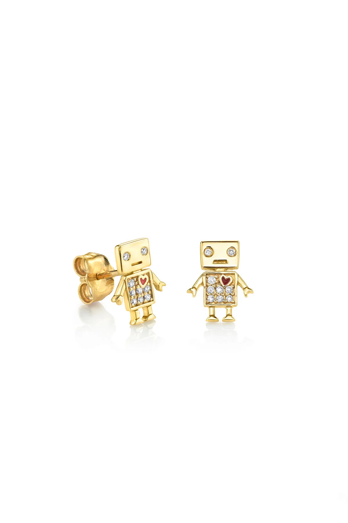 Sydney Evan | Yellow Gold Robot Stud Earrings - Image 3