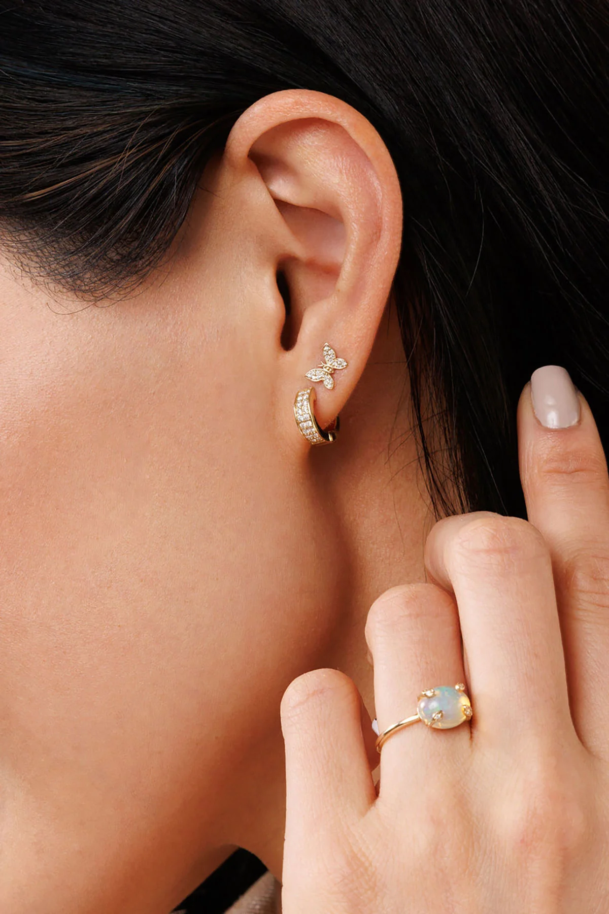 Sydney Evan | Yellow Gold Tiny Butterfly Stud Earrings - Image 2