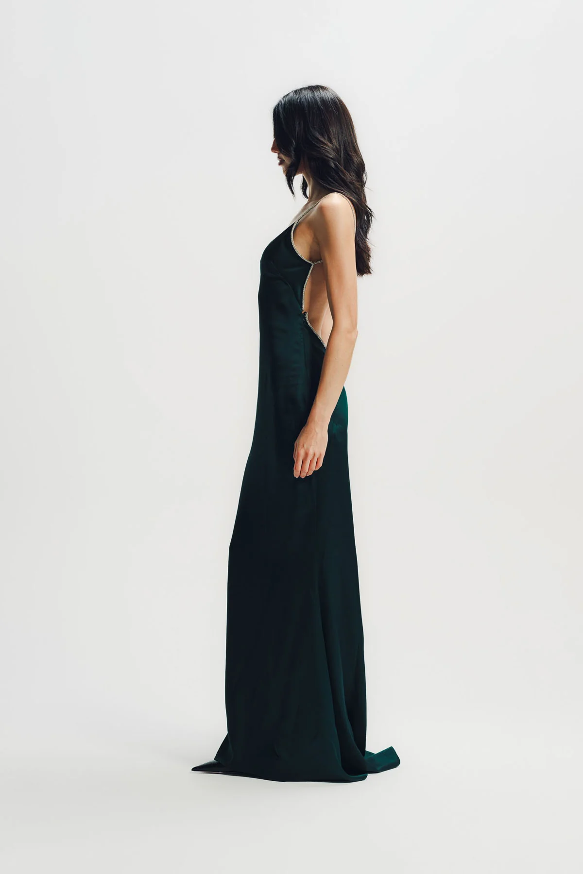 Tom Ford | Crystal Chain Embroidery Satin Sleeveless Evening Dress With Open Back - Image 3