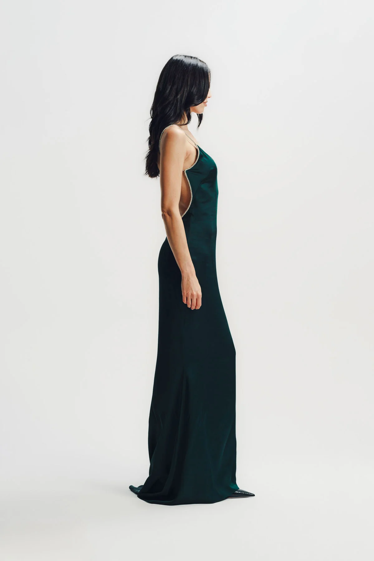 Tom Ford | Crystal Chain Embroidery Satin Sleeveless Evening Dress With Open Back - Image 5