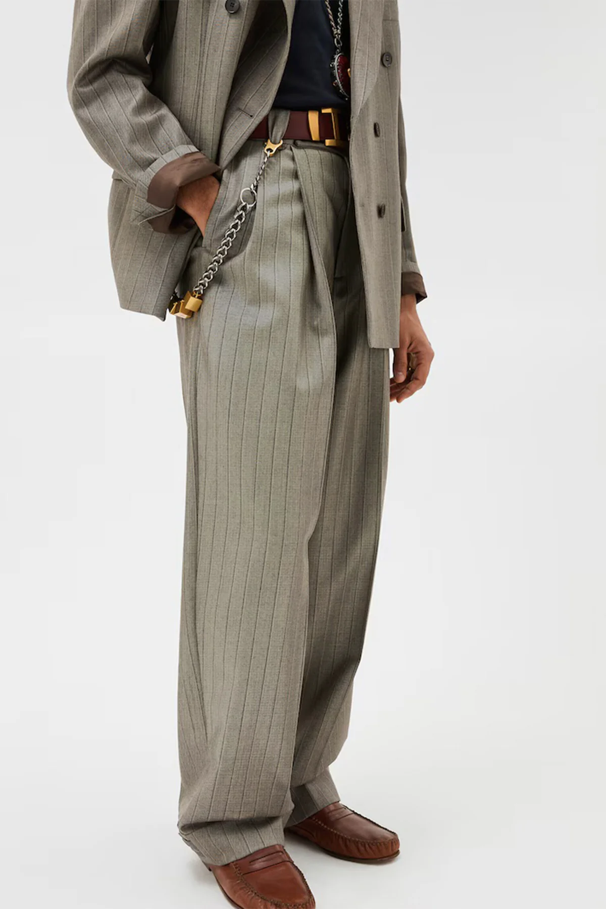 VERSACE | Pinstripe Wool Twill Oversized Pants - Image 4